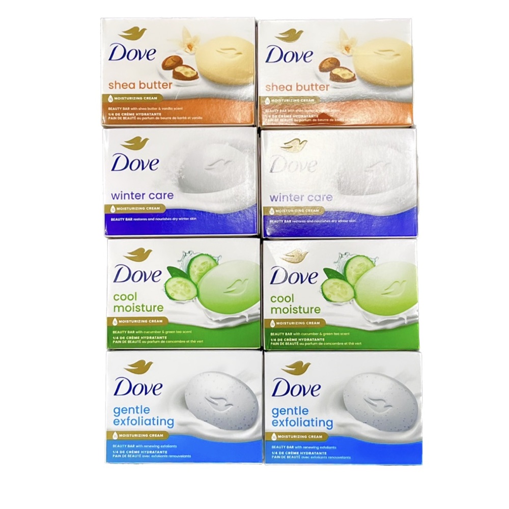 8 Dove Bar Soap Variety COOL MOISTURE, SHEA BUTTER, WINTER CARE, EXFOLIATING